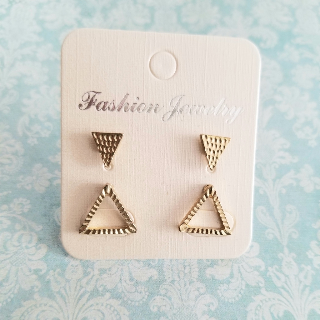 Gold Triangle 2 Pc Fashion Stud Earring Set